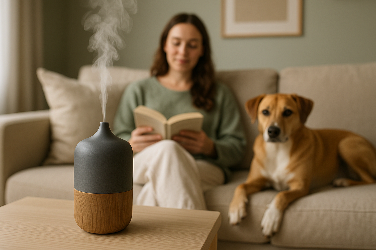 change the diffuser again and try to make the photo more real hyperrealsitic both the dog and the woman the colors are good 